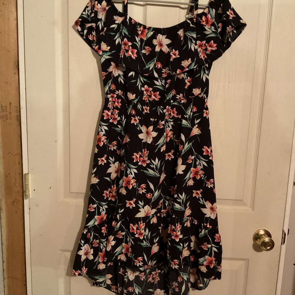 Iz Byer Black Floral High Low Dress
